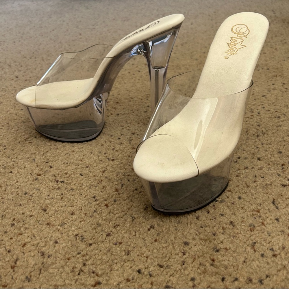 PLEASER clear platform stiletto slip on heels